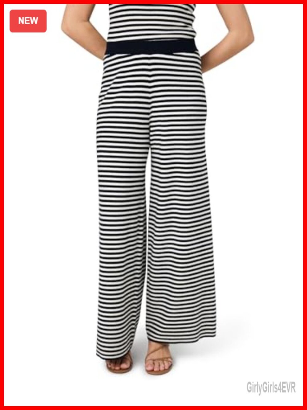 High Rise Striped Ribbed Wide Leg Palazzo Pull On Pants